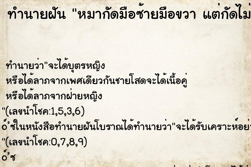 ทำนายฝัน หมากัดมือซ้ายมือขวา แต่กัดไม่เข้า ทำนายฝัน หมากัดมือซ้ายมือขวา แต่กัดไม่เข้า